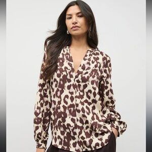 Allison Taylor Animal Print Button-Up Blouse, Linen Size Medium
